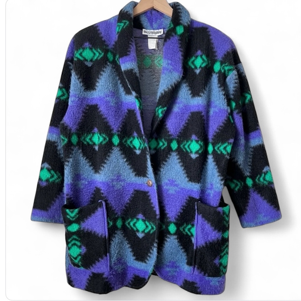 Vintage Westbourne Fleece Jacket Southwest Purple Green Blue Black M